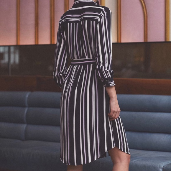 Melanie Lyne Striped Belted Midi Shirt Dress Size 6 - Picture 2 of 12